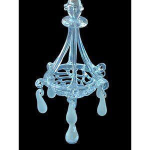 Spun Glass Chandelier & Penguin Ornaments Set of 2